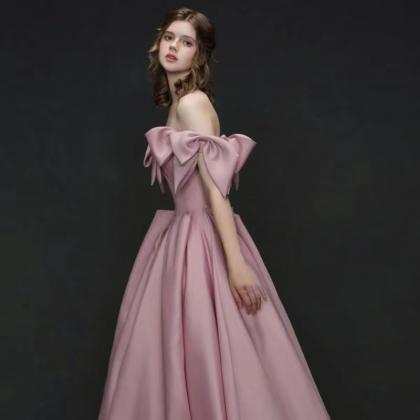 Satin Evening Dress,pink Prom Dress,off Shoulder..