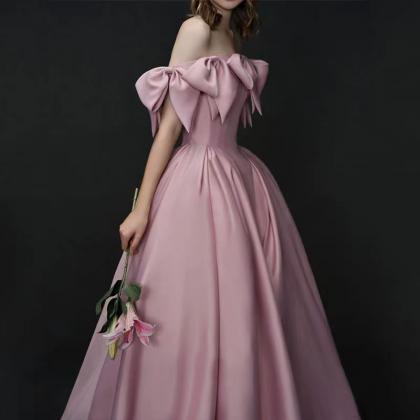 Satin Evening Dress,pink Prom Dress,off Shoulder..