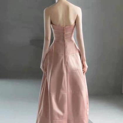 Satin Evening Dress,pink Prom Dress,strapless..