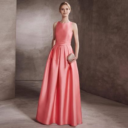 Satin Evening Dress,pink Prom Dress,sleeveless..