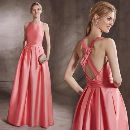 Satin Evening Dress,pink Prom Dress,sleeveless..