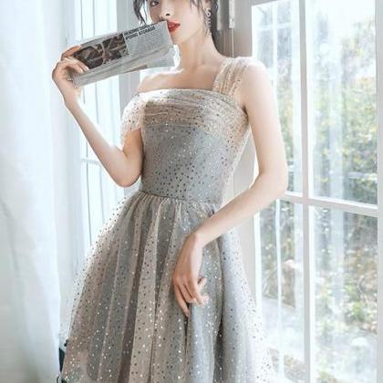 Gray Bridesmaids Dress,one Shoulder Evening Dress..