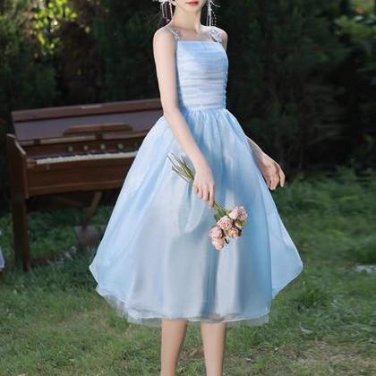 Spaghetti Strap Party Dress,cute Prom Dress, Blue..