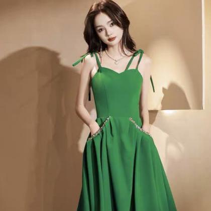 Spaghetti Strap Party Dress,cute Prom Dress,green..