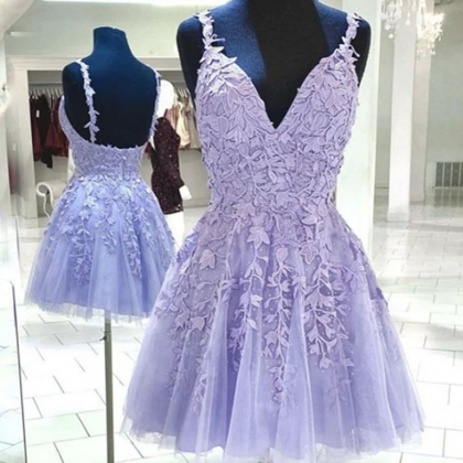 Purple Bridesmaid Dress, Short Prom Dresses, Lace..