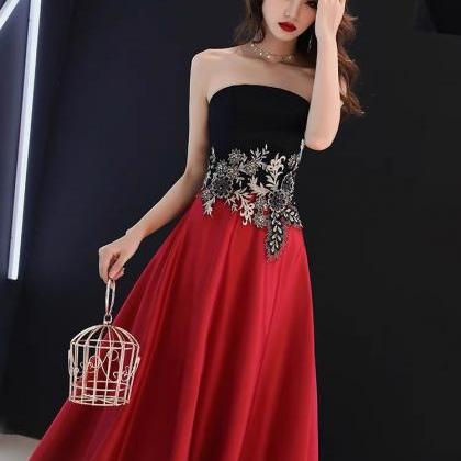 Strapless Prom Dress,red And Black Evening..