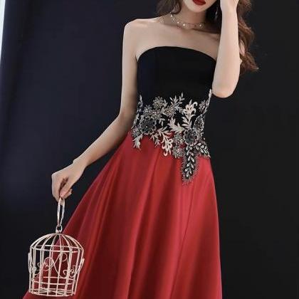 Strapless Prom Dress,red And Black Evening..