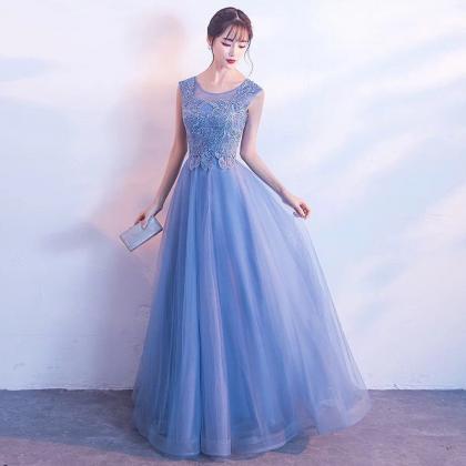 Cap Sleeve Prom Dress,blue Evening Dress,elegant..