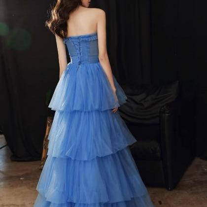Strapless Prom Dress,blue Evening Dress,elegant..