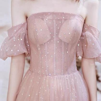 Off Shoulder Evening Dress, Pink Party Dress,fairy..