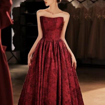 Strapless Prom Dress,red Evening Dress,elegant..