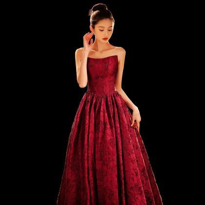 Strapless Prom Dress,red Evening Dress,elegant..