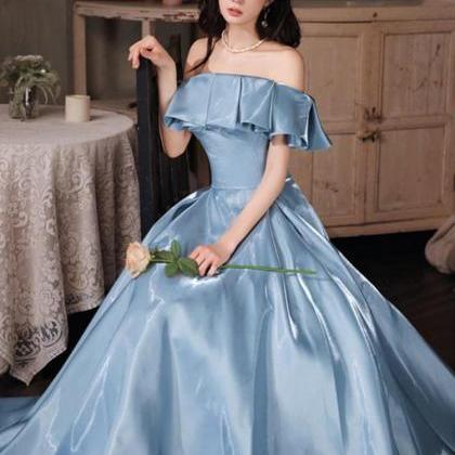 Off Shoulder Evening Dress,blue Prom Dress, Cute..