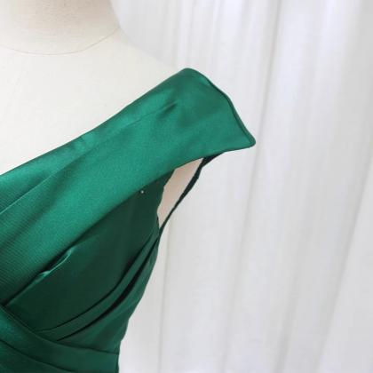 V-neck Evening Dress,green Prom Dress, Elegant..