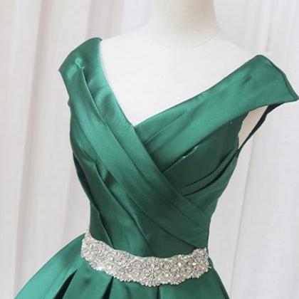 V-neck Evening Dress,green Prom Dress, Elegant..