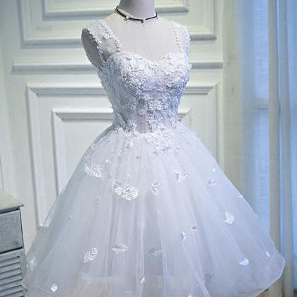 White Short Prom Dress,lace Homecoming Dress,cute..