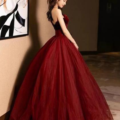 Strapless Evening Dress ,red Prom Dress , Charming..