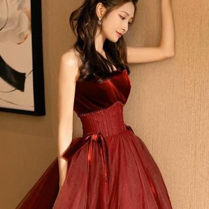 Strapless Evening Dress ,red Prom Dress , Charming..