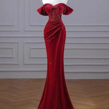 Off Shoulder Evening Dress, Red Party Dress,sexy..