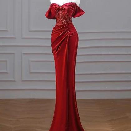 Off Shoulder Evening Dress, Red Party Dress,sexy..