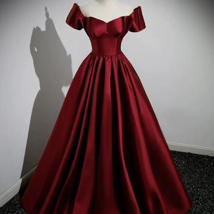 Burgundy Evening Gown, Satin Wedding Dress,noble..