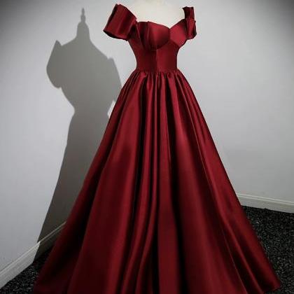 Burgundy Evening Gown, Satin Wedding Dress,noble..