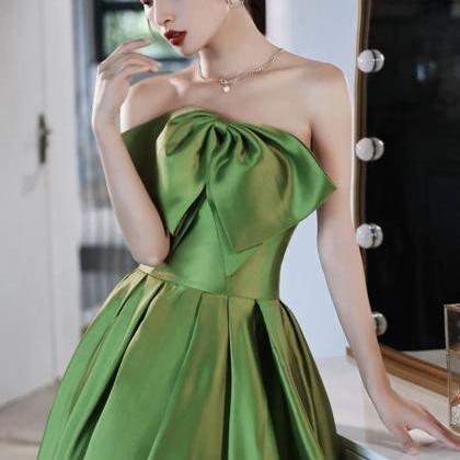 Strapless Evening Gown, Green Satin Dress,..