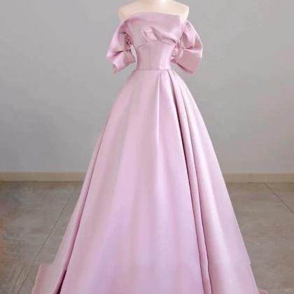Pink Evening Gown, Satin Bridesmaid Dress, Custom..
