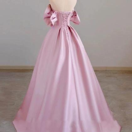 Pink Evening Gown, Satin Bridesmaid Dress, Custom..