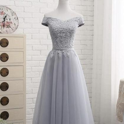 Grey Bridesmaid Dress, Off-shoulder Wedding Sister..