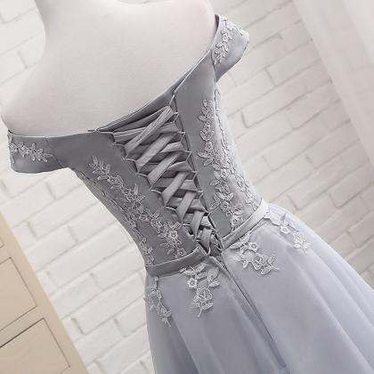 Grey Bridesmaid Dress, Off-shoulder Wedding Sister..
