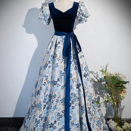 Blue Evening Gown, Haute Couture Prom Dress,..