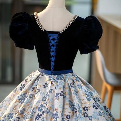 Royal Elegance Floral Print Ball Gown