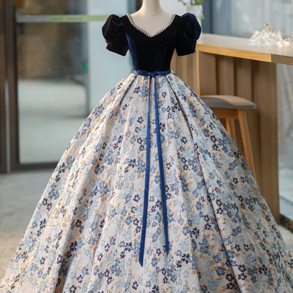 Royal Elegance Floral Print Ball Gown
