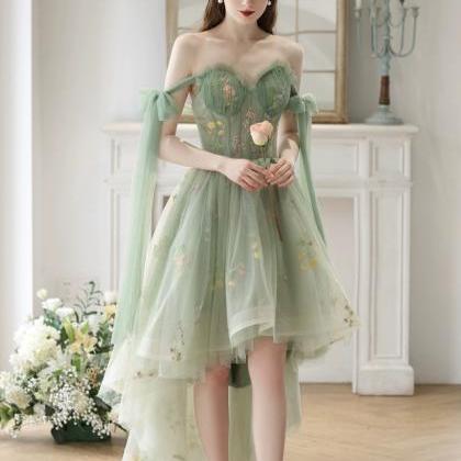 Beautiful Floral Tulle High Low Party Dress, Green..