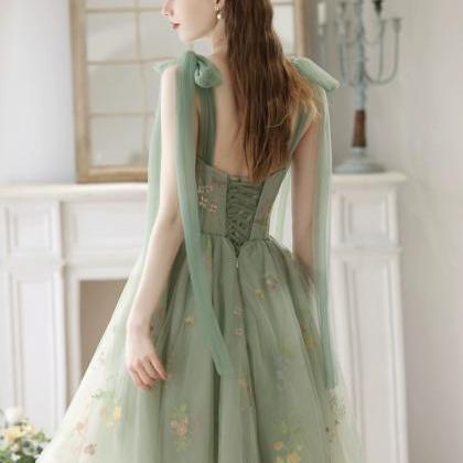 Beautiful Floral Tulle High Low Party Dress, Green..