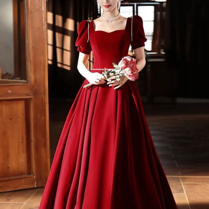 A-Line Burgundy Velvet Long Prom Dress, Burgundy Evening Dresses main image 1
