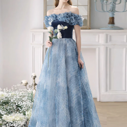 Enchanted Evening Blue Tulle Gown With Ruffled..