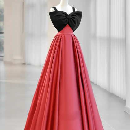 Elegant Ruby Satin Gown With Oversized Bow Detail