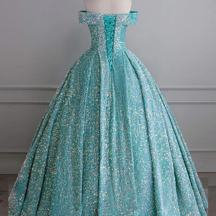 Blue Green Velvet Sequin Long Prom Dress, Velvet..
