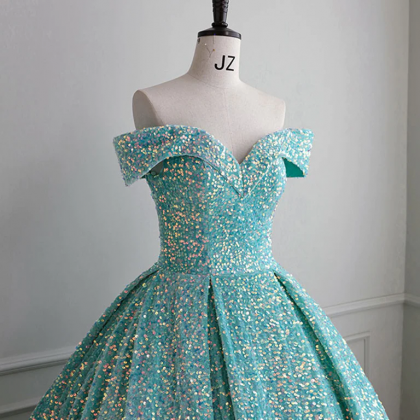 Blue Green Velvet Sequin Long Prom Dress, Velvet..