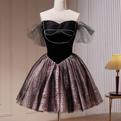 Black Mini Short Prom Dress, Sweetheart Neck Black..