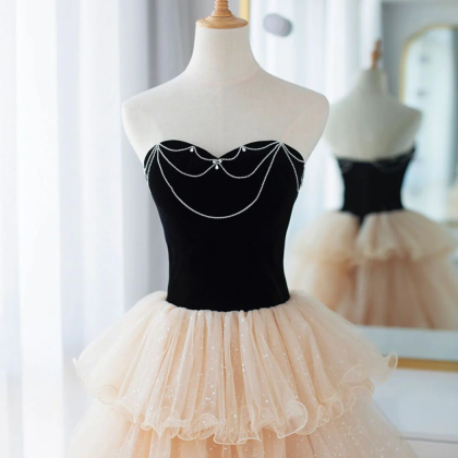 Champagne And Black Etoile Tulle Ball Gown