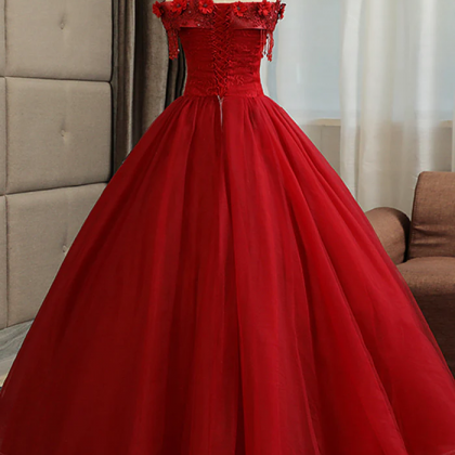 Burgundy Tulle Lace Long Prom Dress, Burgundy..