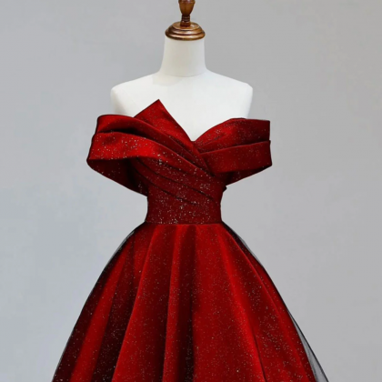 Elegant Red Glitter A-line Gown