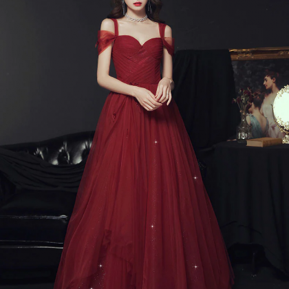 Elegant Sweetheart Neck Burgundy Long Prom Dress,..
