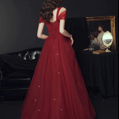 Elegant Sweetheart Neck Burgundy Long Prom Dress,..