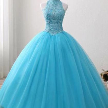 Gorgeous Blue Tulle Ball Gown Lace Top Sweet 16..