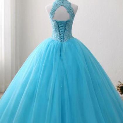 Gorgeous Blue Tulle Ball Gown Lace Top Sweet 16..