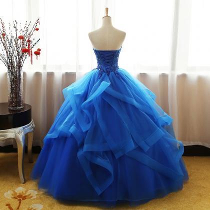 Blue Prom Dresses Ruffles Tiered Crystal Beaded..